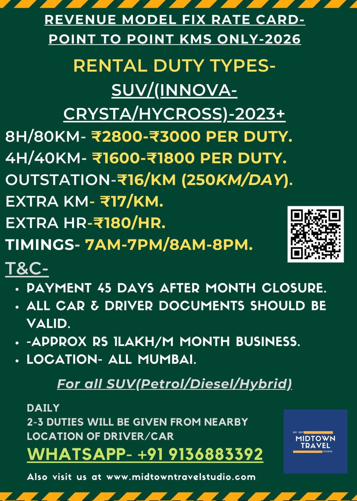 Innova Crysta/Hycross Rate Card 2026