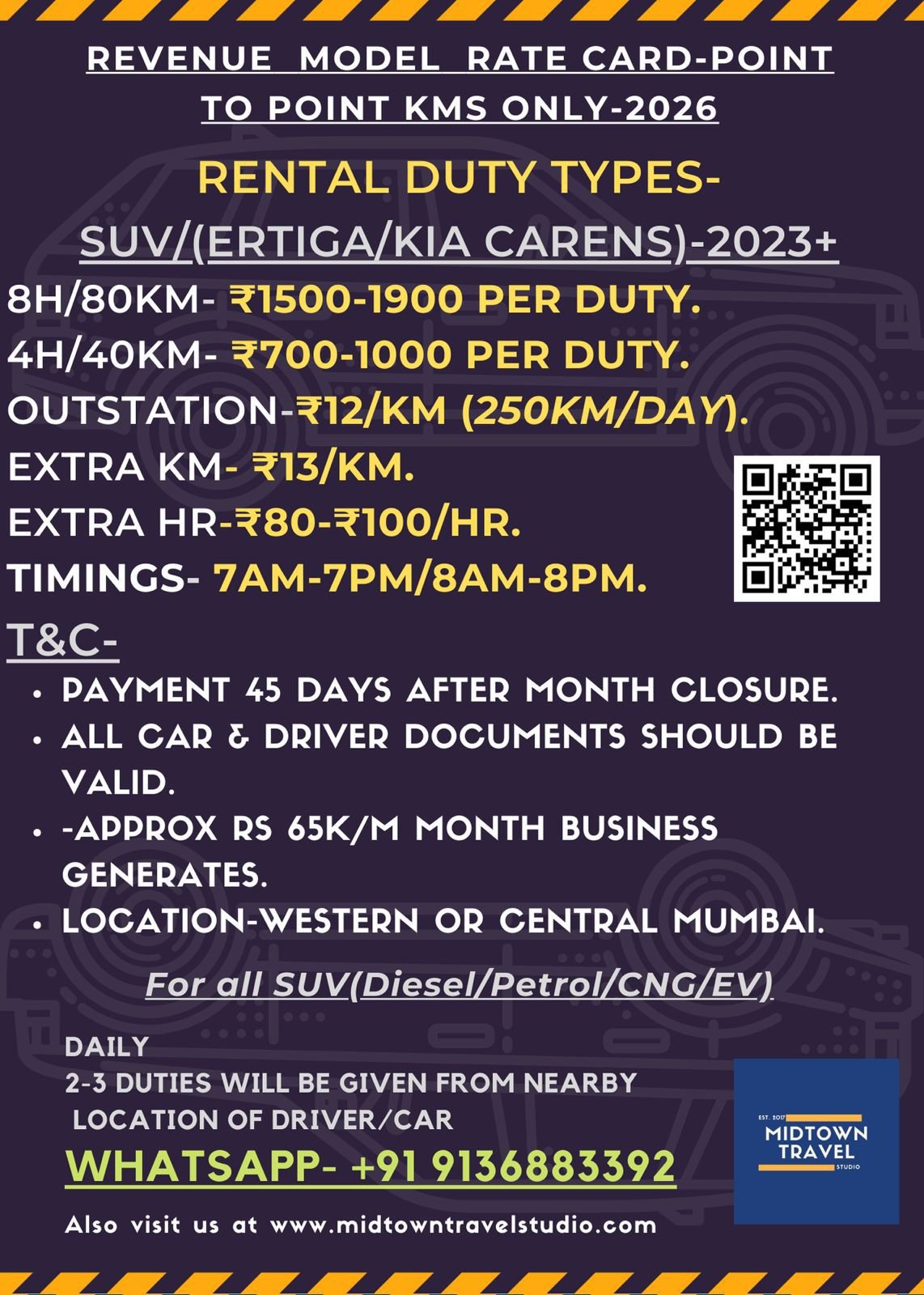 SUV Ertiga Rate Card 2026